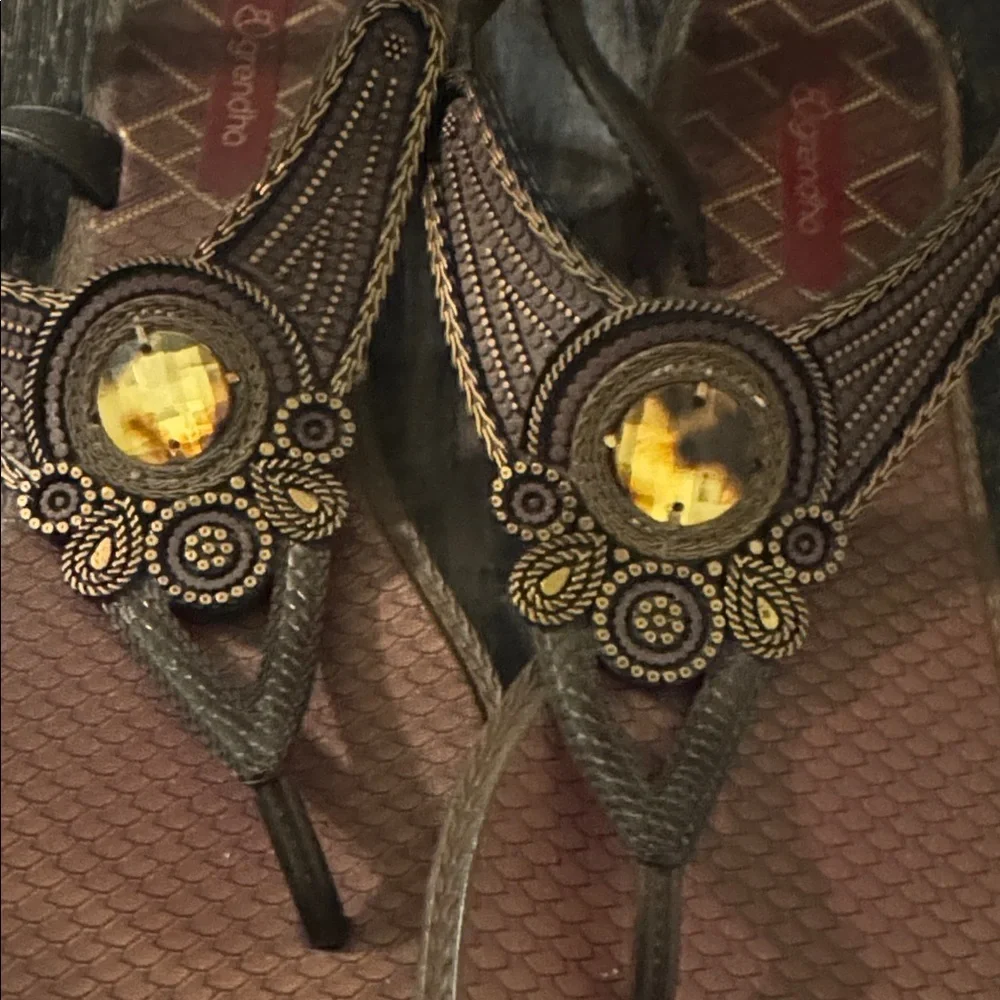 Dark Brown Sandals with Gold Accents